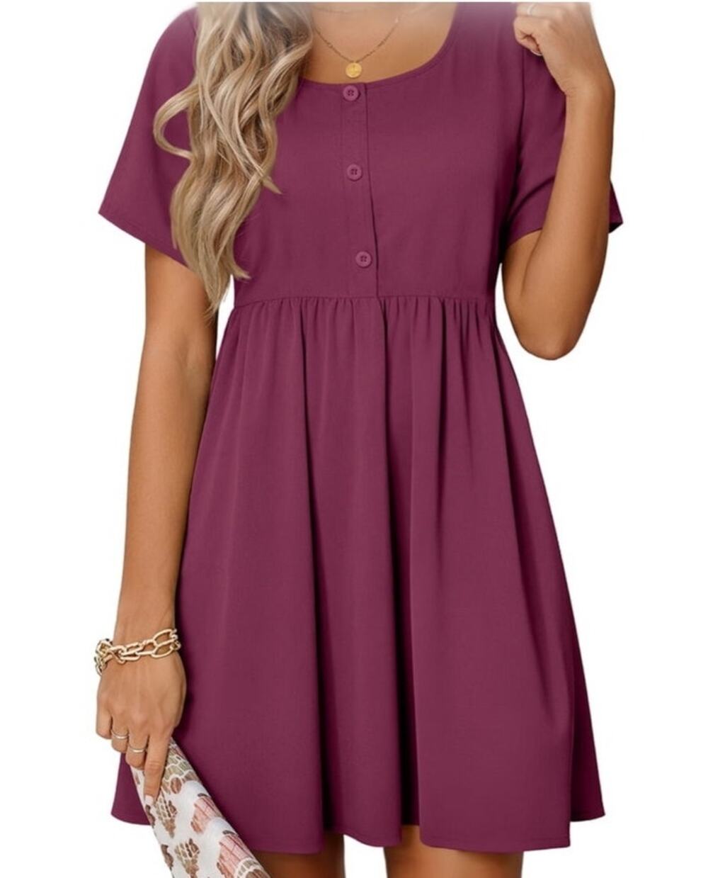 NWT ~ Short Sleeve Casual Button A-Line Summer Mini Dress with Pockets ~ MEDIUM